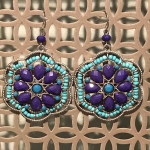 Navy & Turquoise beaded earrings